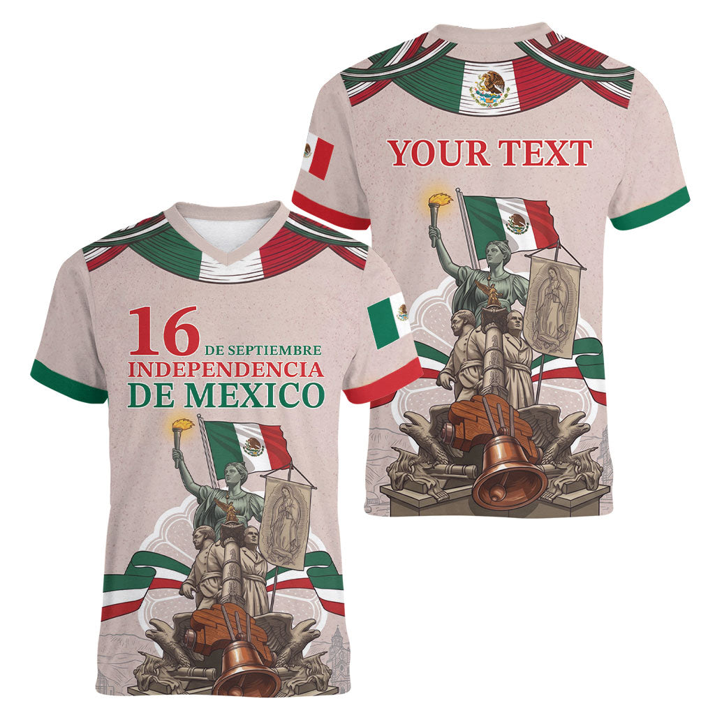 Personalized Mexico Dia De La Independencia Women V-Neck T-Shirt 16 De Septiembre Heritage Pride
