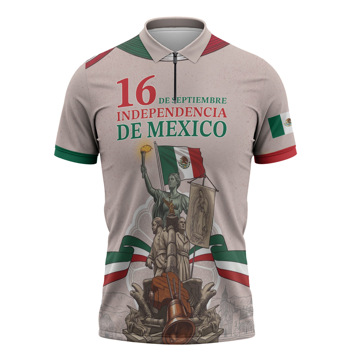Personalized Mexico Dia De La Independencia Zipper Polo Shirt 16 De Septiembre Heritage Pride