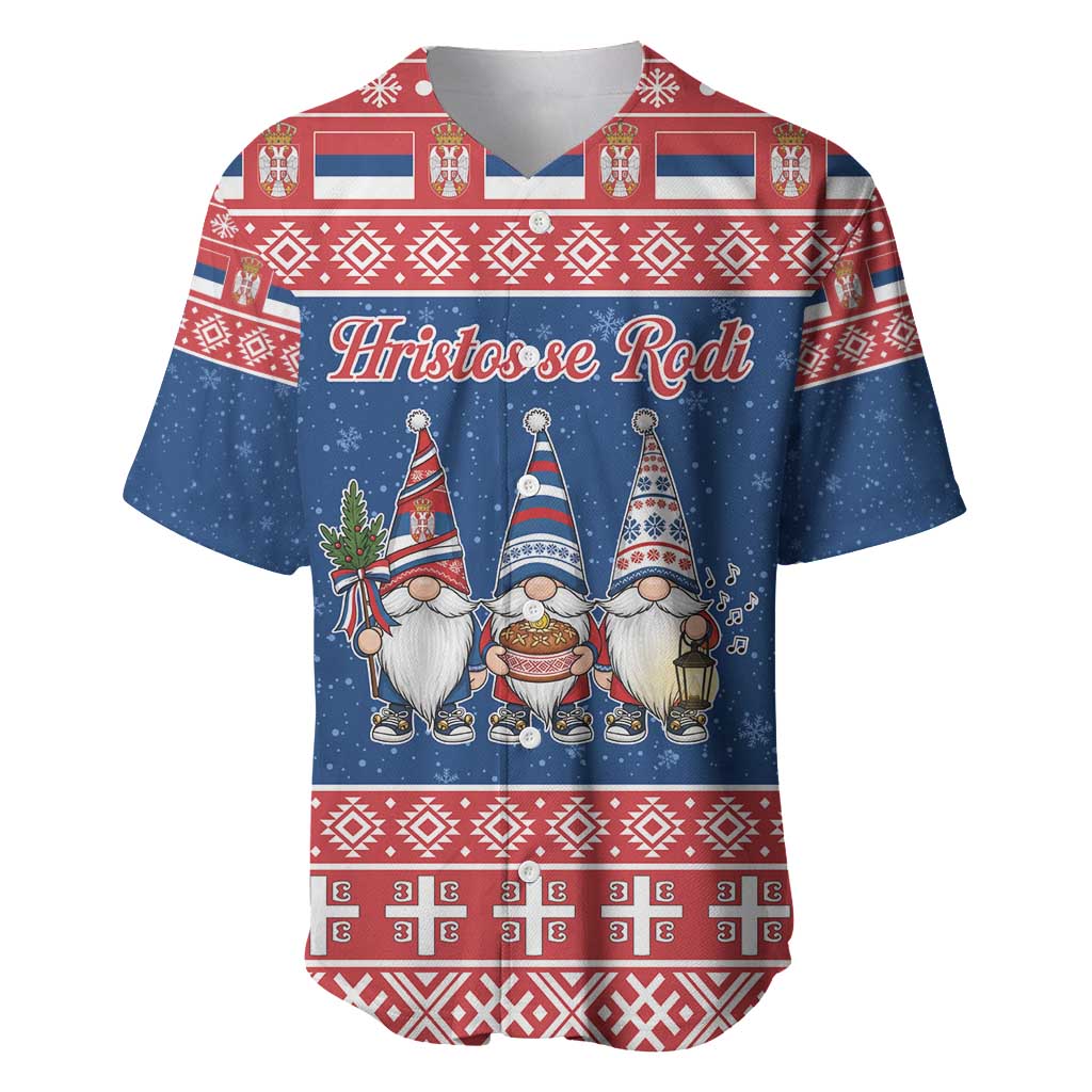 Serbia Christmas Baseball Jersey Hristos Se Rodi Gnome - Wonder Print Shop