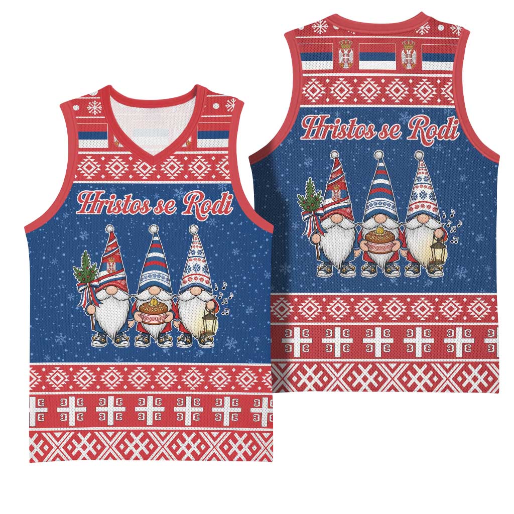 Serbia Christmas Basketball Jersey Hristos Se Rodi Gnome - Wonder Print Shop