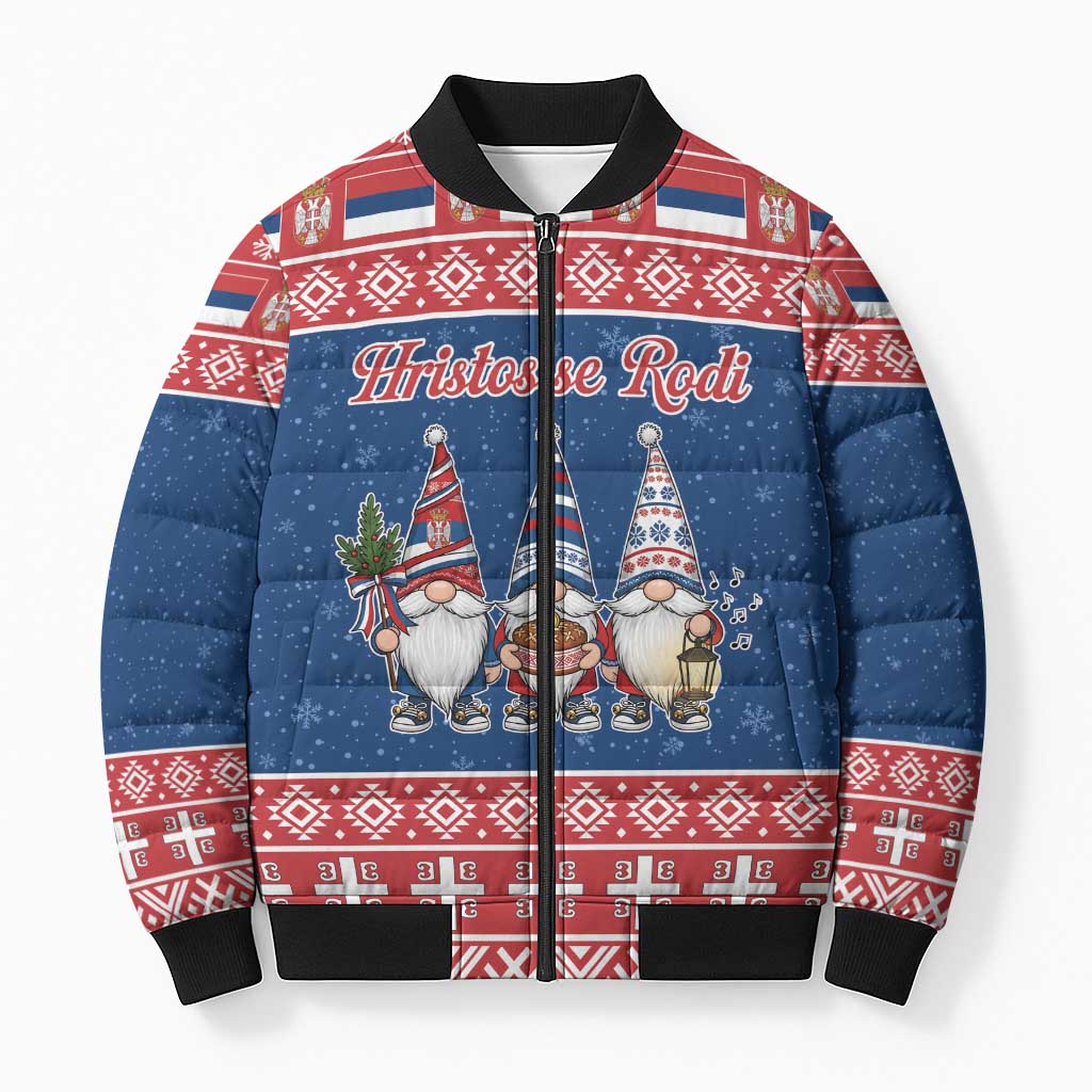 Serbia Christmas Bomber Puffer Jacket Hristos Se Rodi Gnome - Wonder Print Shop