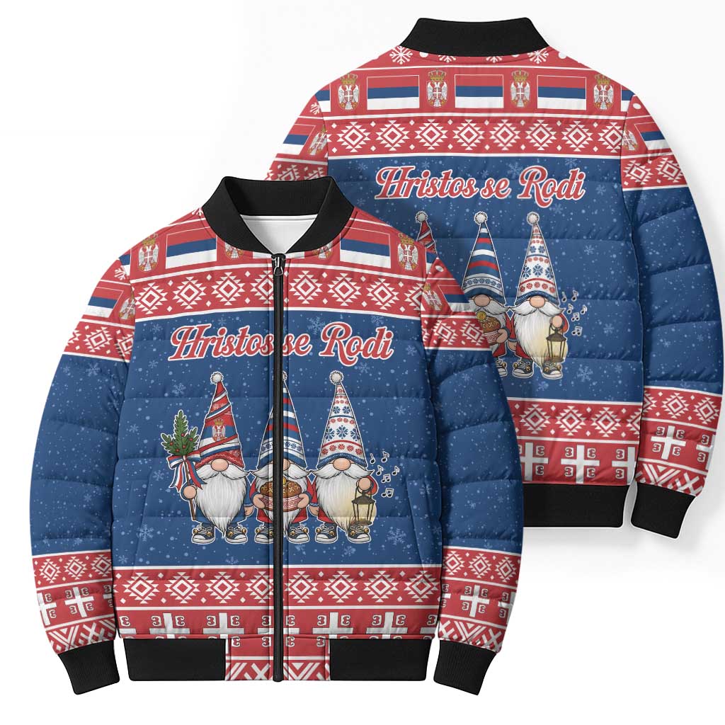 Serbia Christmas Bomber Puffer Jacket Hristos Se Rodi Gnome - Wonder Print Shop