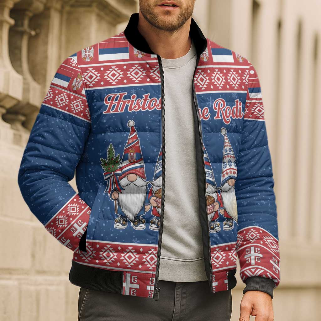 Serbia Christmas Bomber Puffer Jacket Hristos Se Rodi Gnome - Wonder Print Shop