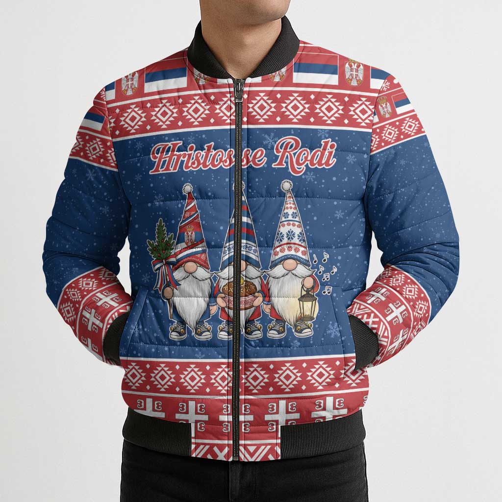 Serbia Christmas Bomber Puffer Jacket Hristos Se Rodi Gnome - Wonder Print Shop