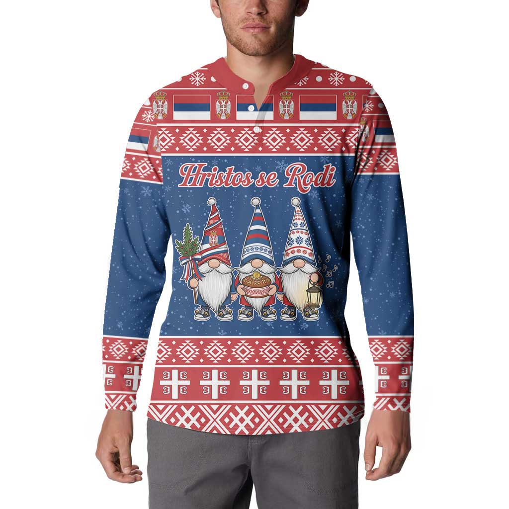 Serbia Christmas Button Sweatshirt Hristos Se Rodi Gnome - Wonder Print Shop
