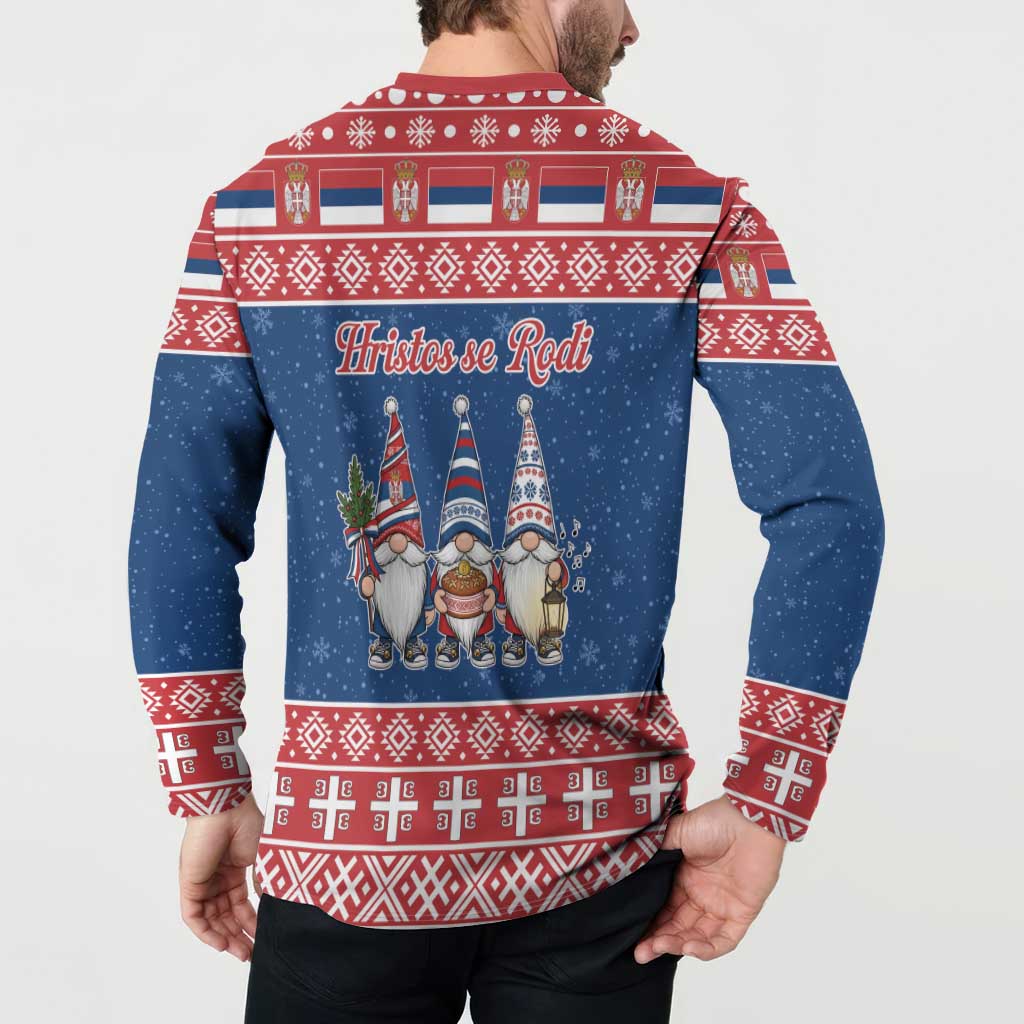 Serbia Christmas Button Sweatshirt Hristos Se Rodi Gnome - Wonder Print Shop