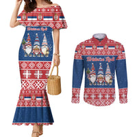 Serbia Christmas Couples Matching Mermaid Dress and Long Sleeve Button Shirt Hristos Se Rodi Gnome - Wonder Print Shop