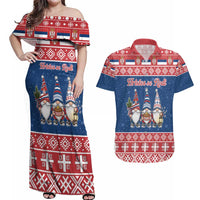 Serbia Christmas Couples Matching Off Shoulder Maxi Dress and Hawaiian Shirt Hristos Se Rodi Gnome - Wonder Print Shop