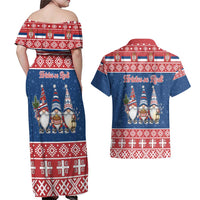 Serbia Christmas Couples Matching Off Shoulder Maxi Dress and Hawaiian Shirt Hristos Se Rodi Gnome - Wonder Print Shop