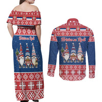 Serbia Christmas Couples Matching Off Shoulder Maxi Dress and Long Sleeve Button Shirt Hristos Se Rodi Gnome - Wonder Print Shop