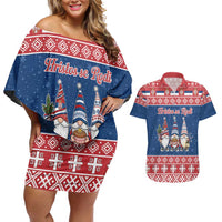 Serbia Christmas Couples Matching Off Shoulder Short Dress and Hawaiian Shirt Hristos Se Rodi Gnome - Wonder Print Shop