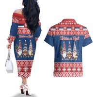 Serbia Christmas Couples Matching Off The Shoulder Long Sleeve Dress and Hawaiian Shirt Hristos Se Rodi Gnome - Wonder Print Shop