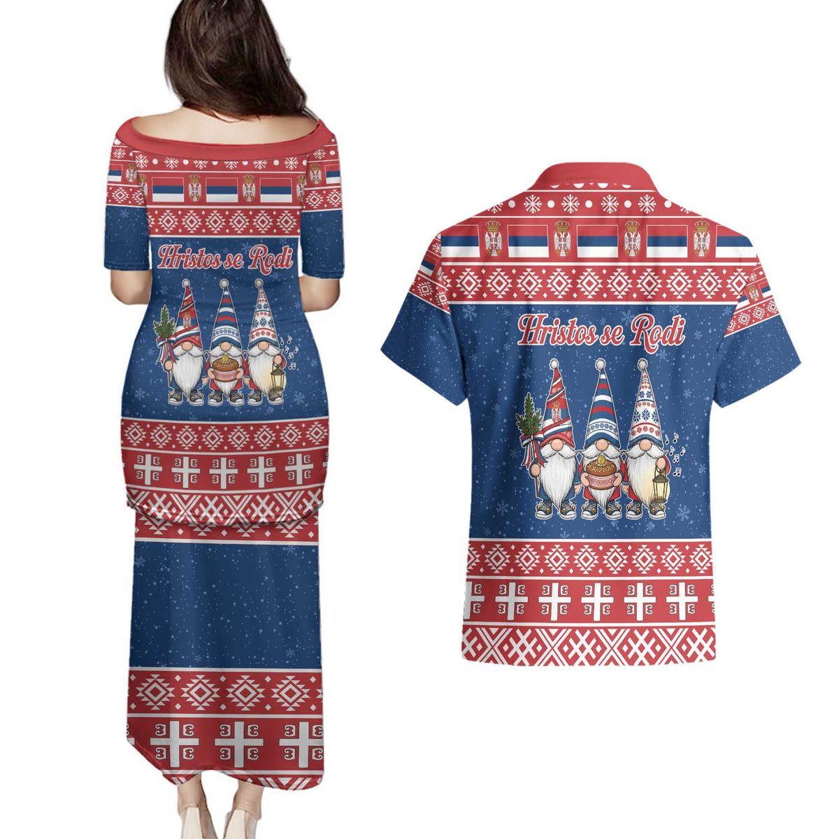 Serbia Christmas Couples Matching Puletasi and Hawaiian Shirt Hristos Se Rodi Gnome - Wonder Print Shop