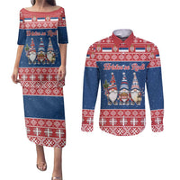 Serbia Christmas Couples Matching Puletasi and Long Sleeve Button Shirt Hristos Se Rodi Gnome - Wonder Print Shop