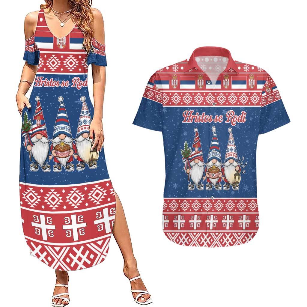 Serbia Christmas Couples Matching Summer Maxi Dress and Hawaiian Shirt Hristos Se Rodi Gnome - Wonder Print Shop