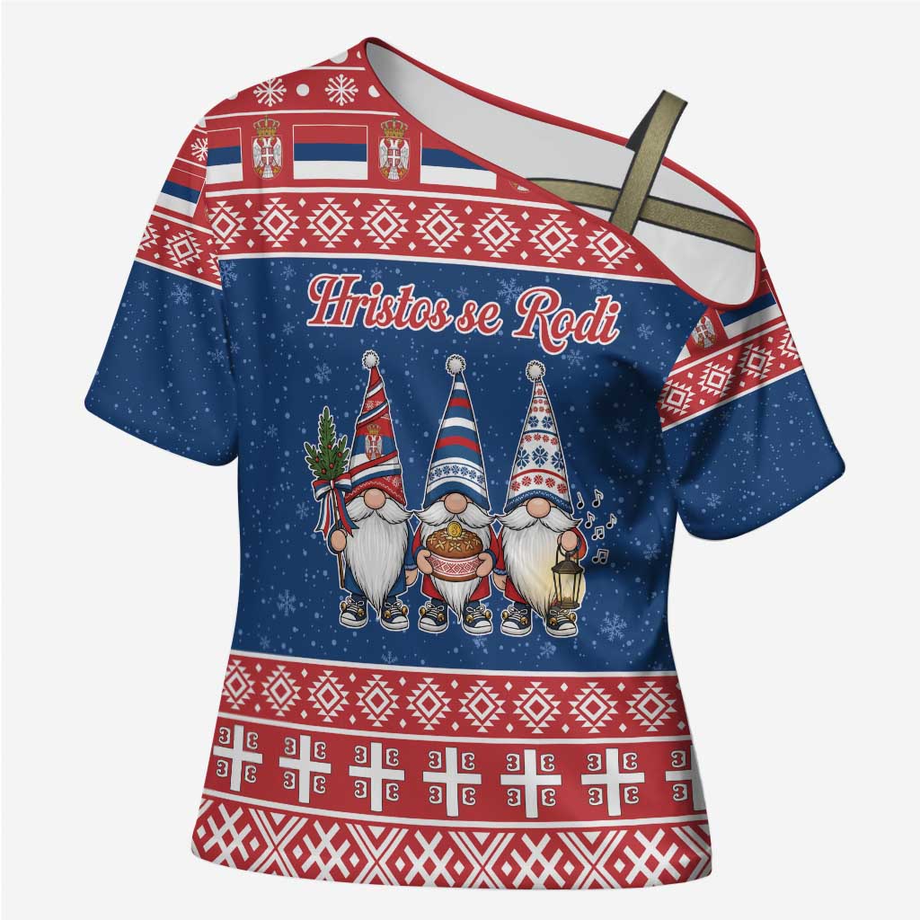 Serbia Christmas Cross Shoulder Shirt Hristos Se Rodi Gnome - Wonder Print Shop