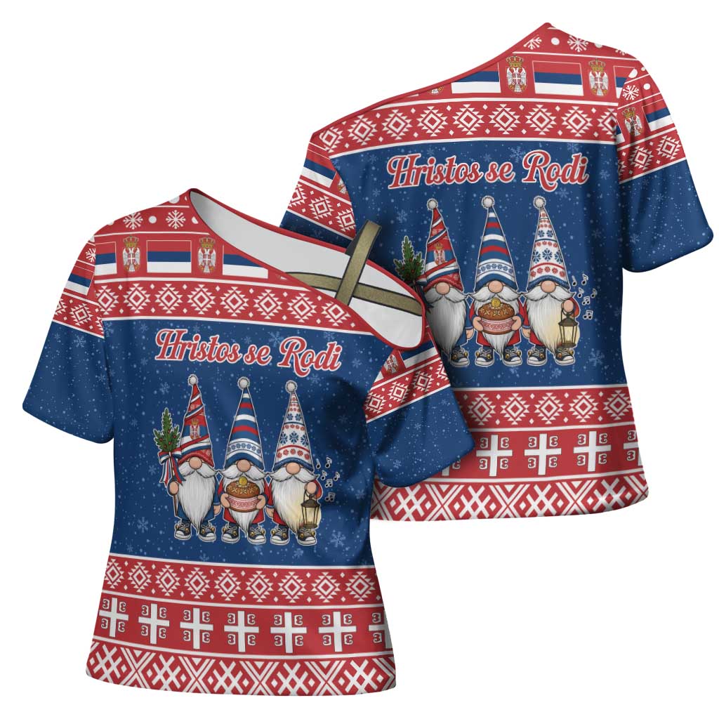 Serbia Christmas Cross Shoulder Shirt Hristos Se Rodi Gnome - Wonder Print Shop