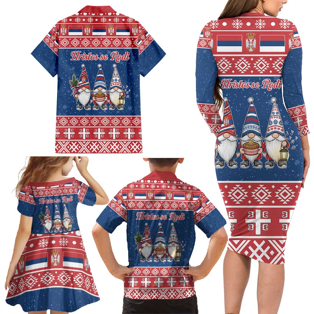 Serbia Christmas Family Matching Long Sleeve Bodycon Dress and Hawaiian Shirt Hristos Se Rodi Gnome - Wonder Print Shop