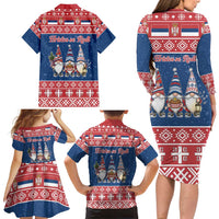 Serbia Christmas Family Matching Long Sleeve Bodycon Dress and Hawaiian Shirt Hristos Se Rodi Gnome - Wonder Print Shop