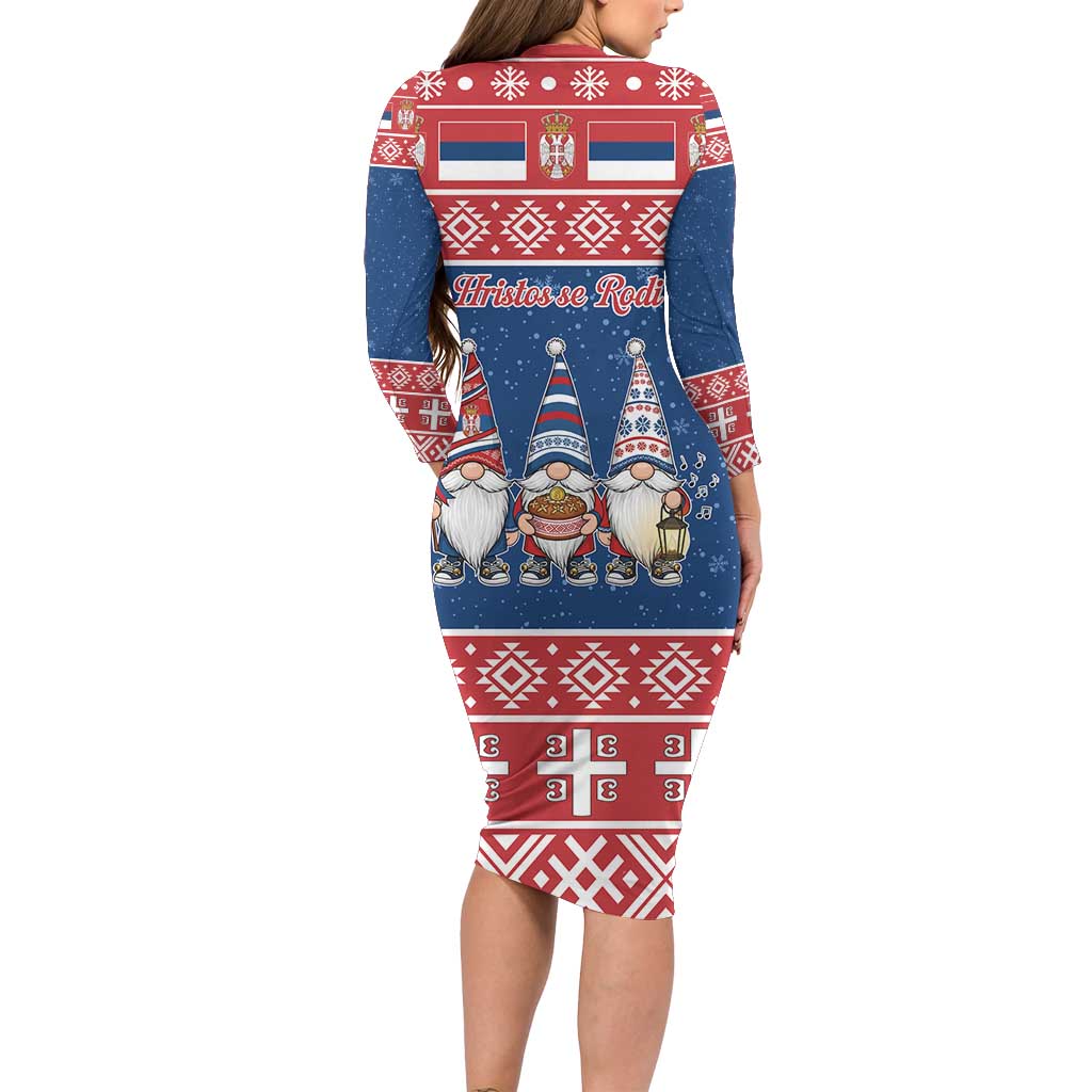 Serbia Christmas Family Matching Long Sleeve Bodycon Dress and Hawaiian Shirt Hristos Se Rodi Gnome - Wonder Print Shop