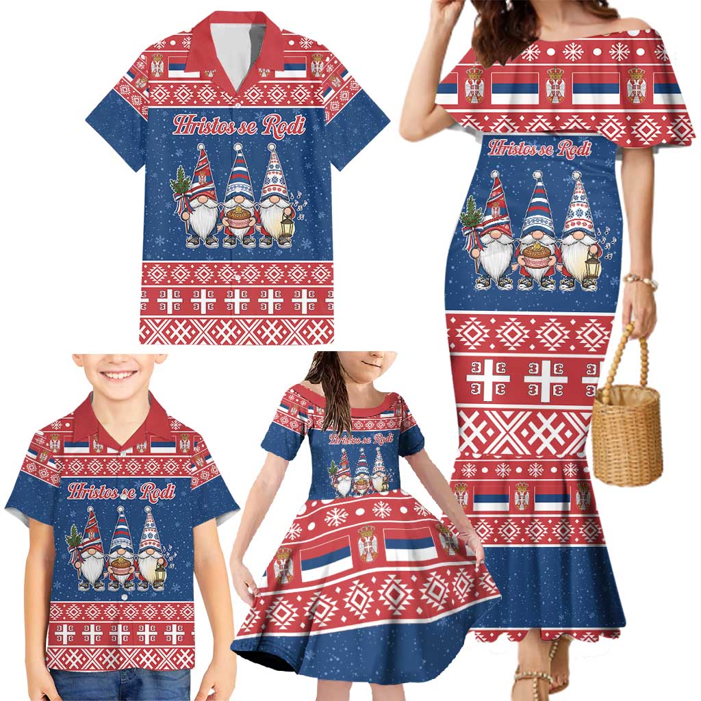 Serbia Christmas Family Matching Mermaid Dress and Hawaiian Shirt Hristos Se Rodi Gnome - Wonder Print Shop