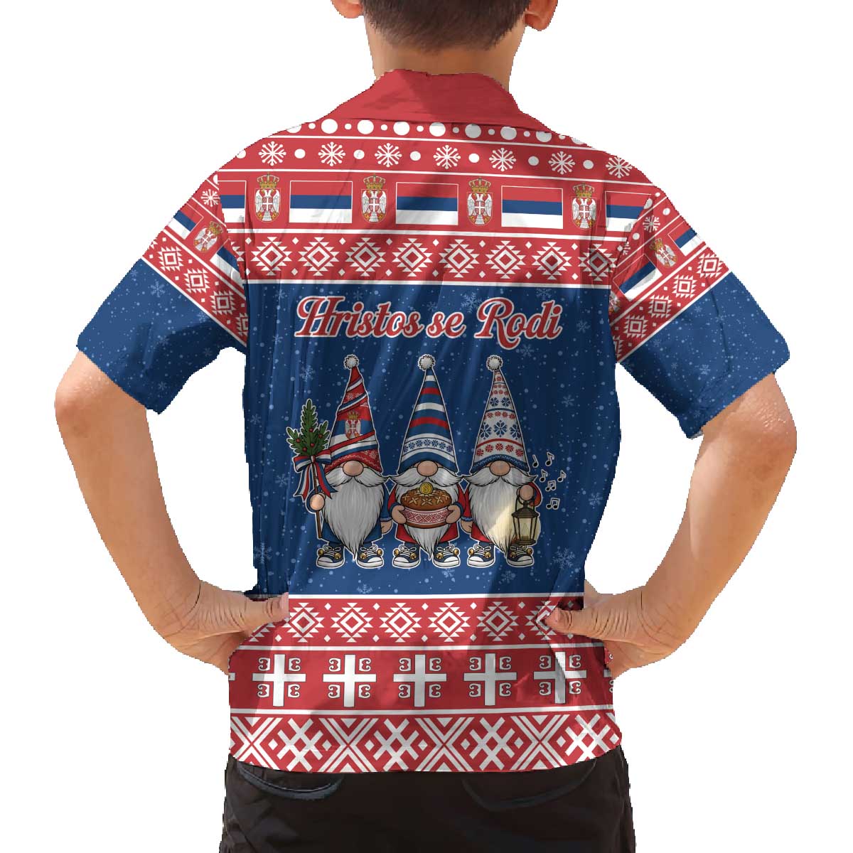 Serbia Christmas Family Matching Off The Shoulder Long Sleeve Dress and Hawaiian Shirt Hristos Se Rodi Gnome - Wonder Print Shop