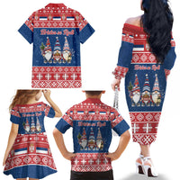 Serbia Christmas Family Matching Off The Shoulder Long Sleeve Dress and Hawaiian Shirt Hristos Se Rodi Gnome - Wonder Print Shop