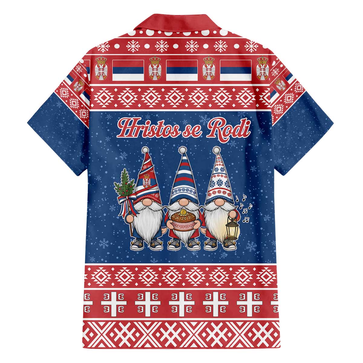 Serbia Christmas Family Matching Off The Shoulder Long Sleeve Dress and Hawaiian Shirt Hristos Se Rodi Gnome - Wonder Print Shop