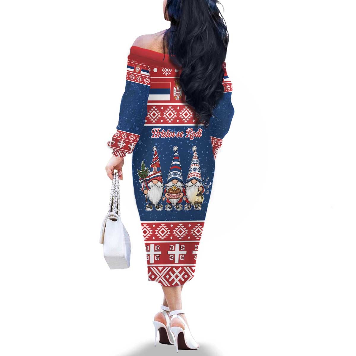Serbia Christmas Family Matching Off The Shoulder Long Sleeve Dress and Hawaiian Shirt Hristos Se Rodi Gnome - Wonder Print Shop
