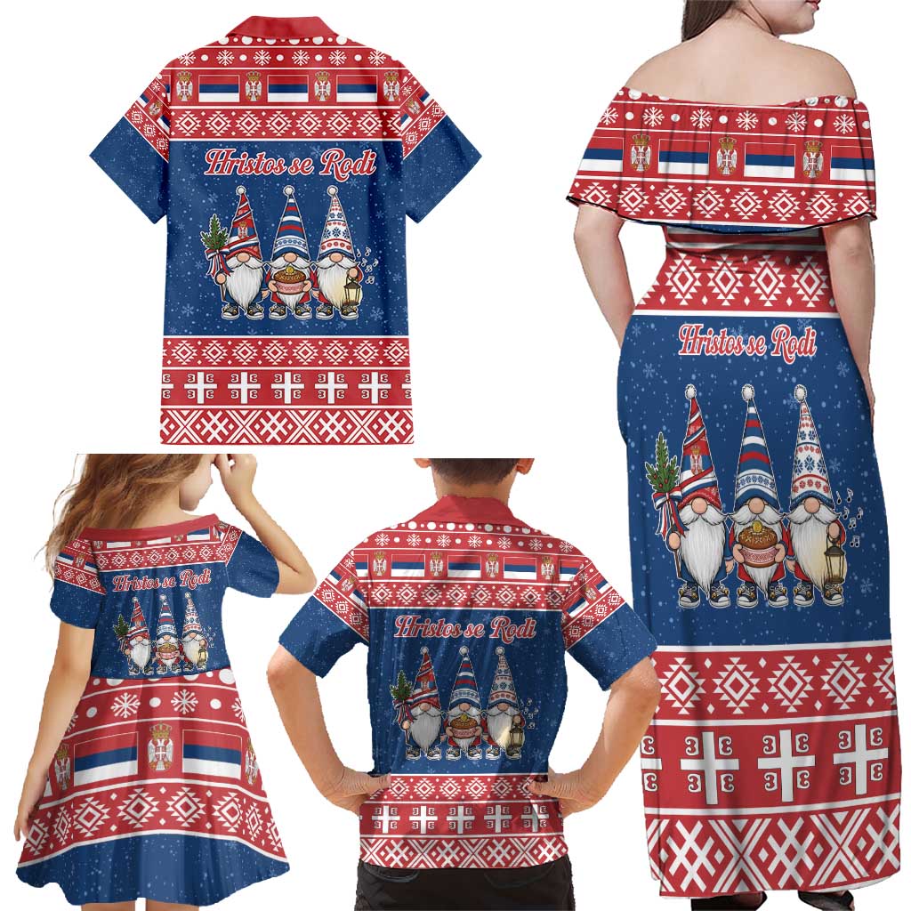 Serbia Christmas Family Matching Off Shoulder Maxi Dress and Hawaiian Shirt Hristos Se Rodi Gnome - Wonder Print Shop