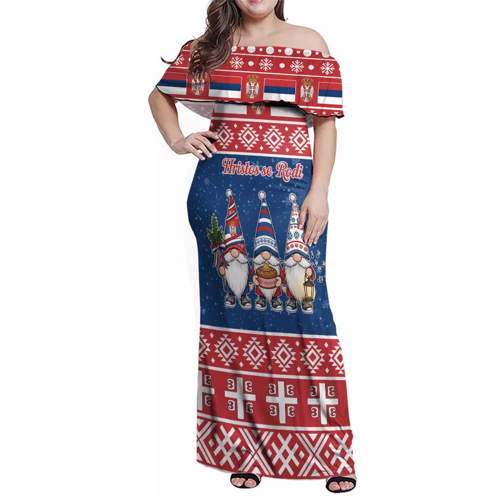 Serbia Christmas Family Matching Off Shoulder Maxi Dress and Hawaiian Shirt Hristos Se Rodi Gnome - Wonder Print Shop