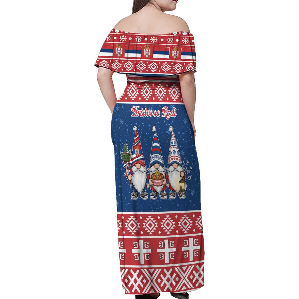 Serbia Christmas Family Matching Off Shoulder Maxi Dress and Hawaiian Shirt Hristos Se Rodi Gnome - Wonder Print Shop