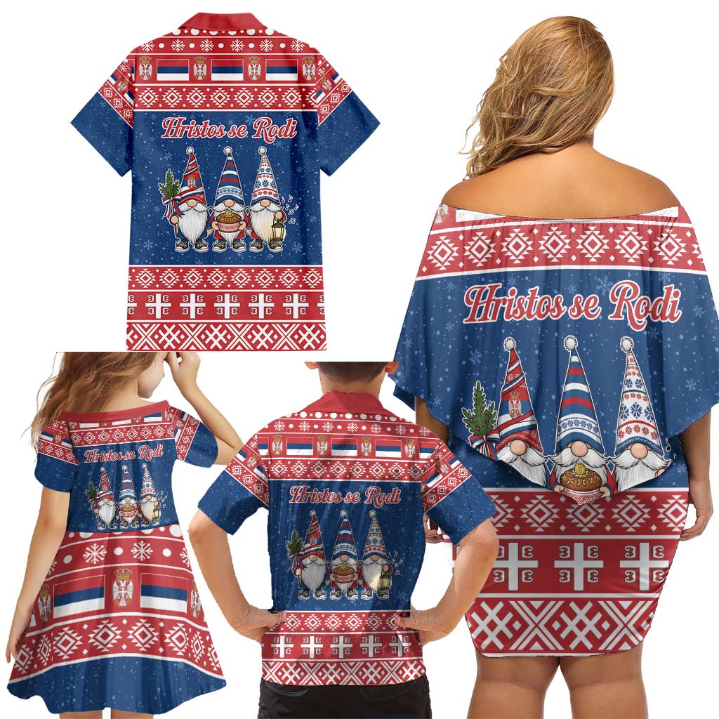 Serbia Christmas Family Matching Off Shoulder Short Dress and Hawaiian Shirt Hristos Se Rodi Gnome - Wonder Print Shop
