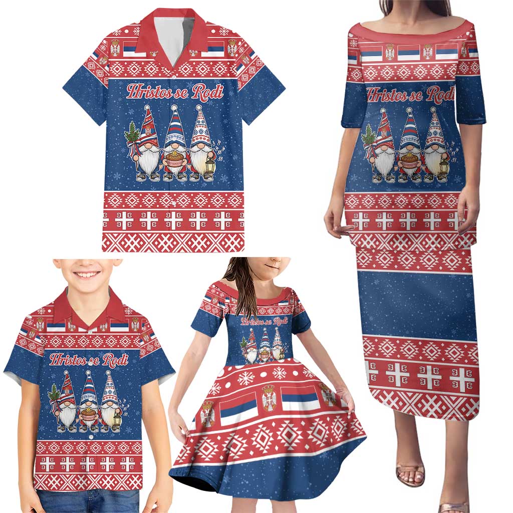 Serbia Christmas Family Matching Puletasi and Hawaiian Shirt Hristos Se Rodi Gnome - Wonder Print Shop