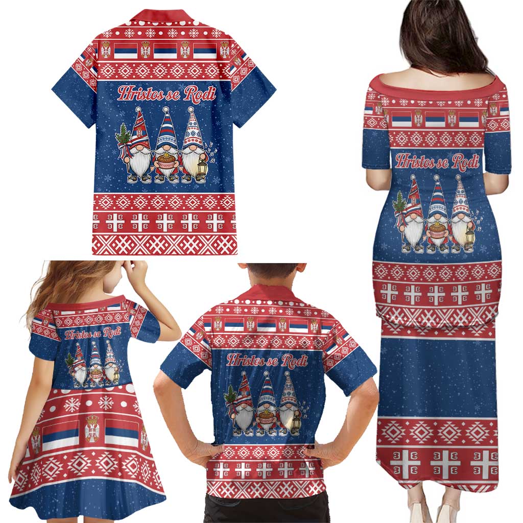 Serbia Christmas Family Matching Puletasi and Hawaiian Shirt Hristos Se Rodi Gnome - Wonder Print Shop