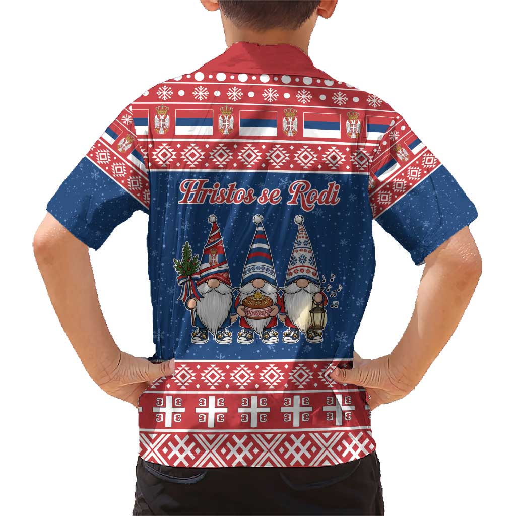 Serbia Christmas Family Matching Short Sleeve Bodycon Dress and Hawaiian Shirt Hristos Se Rodi Gnome - Wonder Print Shop