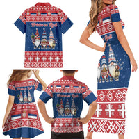 Serbia Christmas Family Matching Short Sleeve Bodycon Dress and Hawaiian Shirt Hristos Se Rodi Gnome - Wonder Print Shop