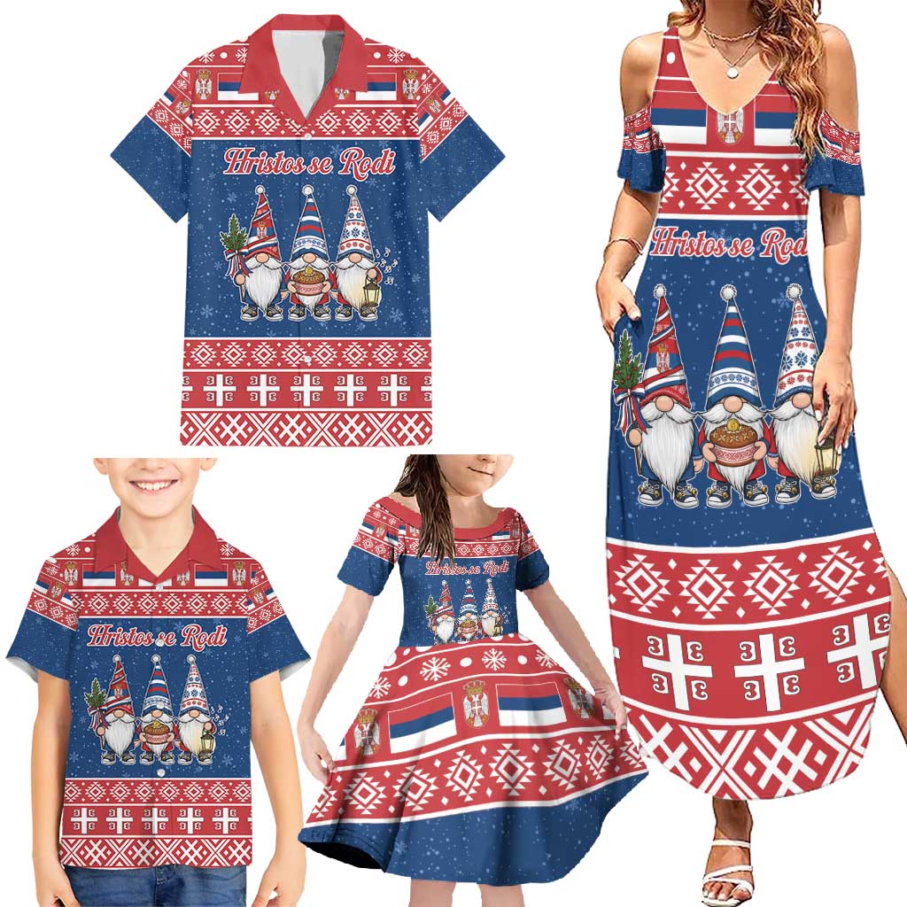 Serbia Christmas Family Matching Summer Maxi Dress and Hawaiian Shirt Hristos Se Rodi Gnome - Wonder Print Shop