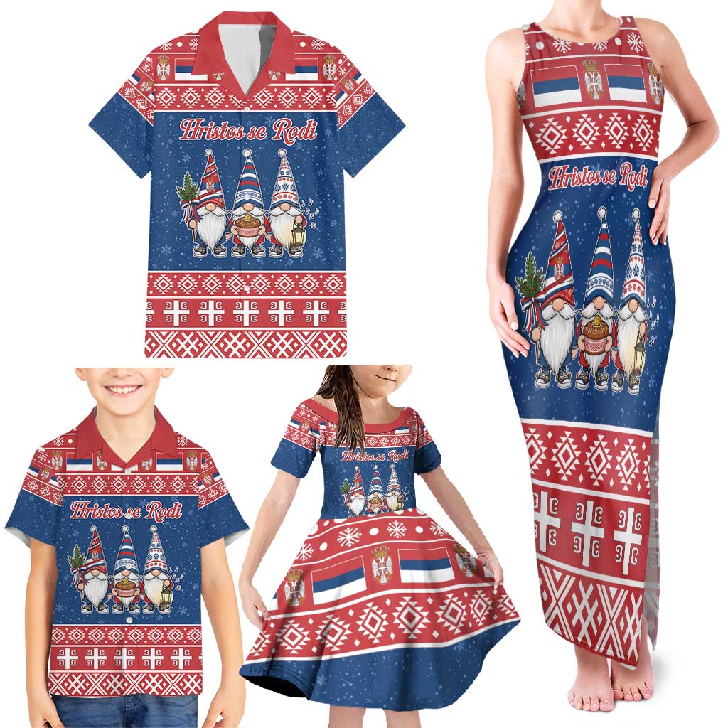 Serbia Christmas Family Matching Tank Maxi Dress and Hawaiian Shirt Hristos Se Rodi Gnome - Wonder Print Shop