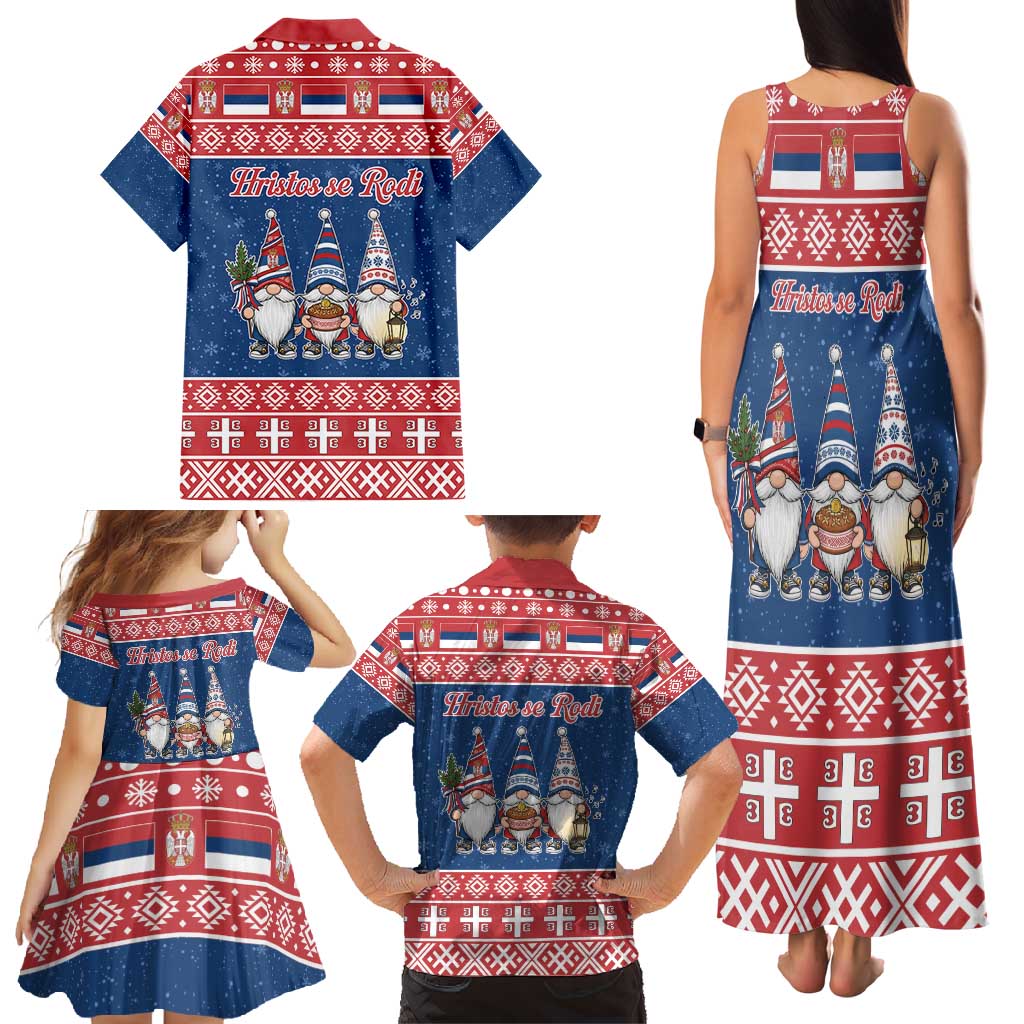 Serbia Christmas Family Matching Tank Maxi Dress and Hawaiian Shirt Hristos Se Rodi Gnome - Wonder Print Shop