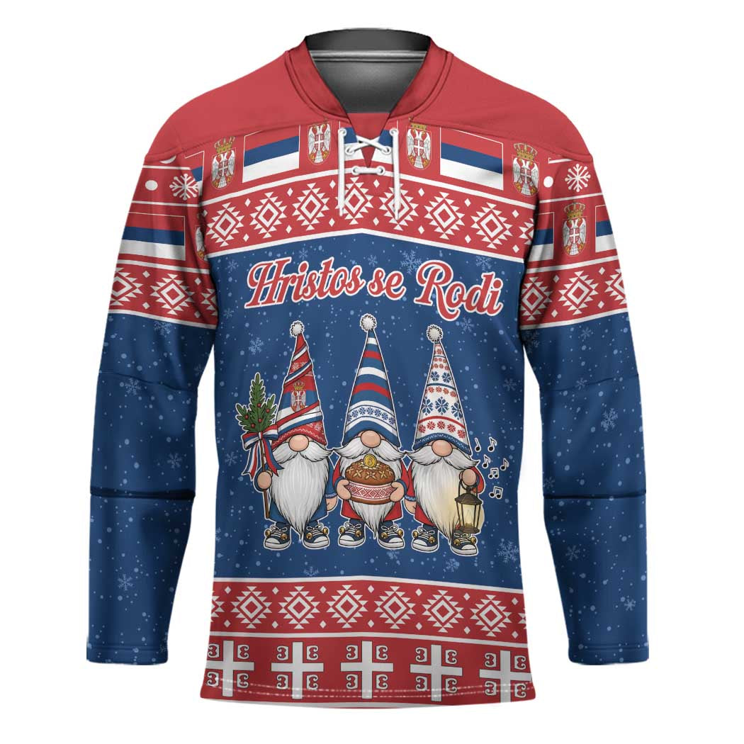 Serbia Christmas Hockey Jersey Hristos Se Rodi Gnome - Wonder Print Shop