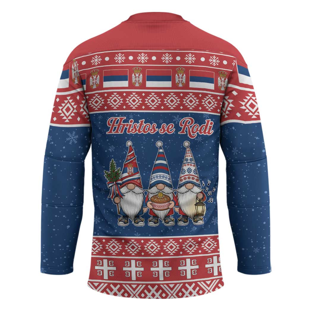 Serbia Christmas Hockey Jersey Hristos Se Rodi Gnome - Wonder Print Shop