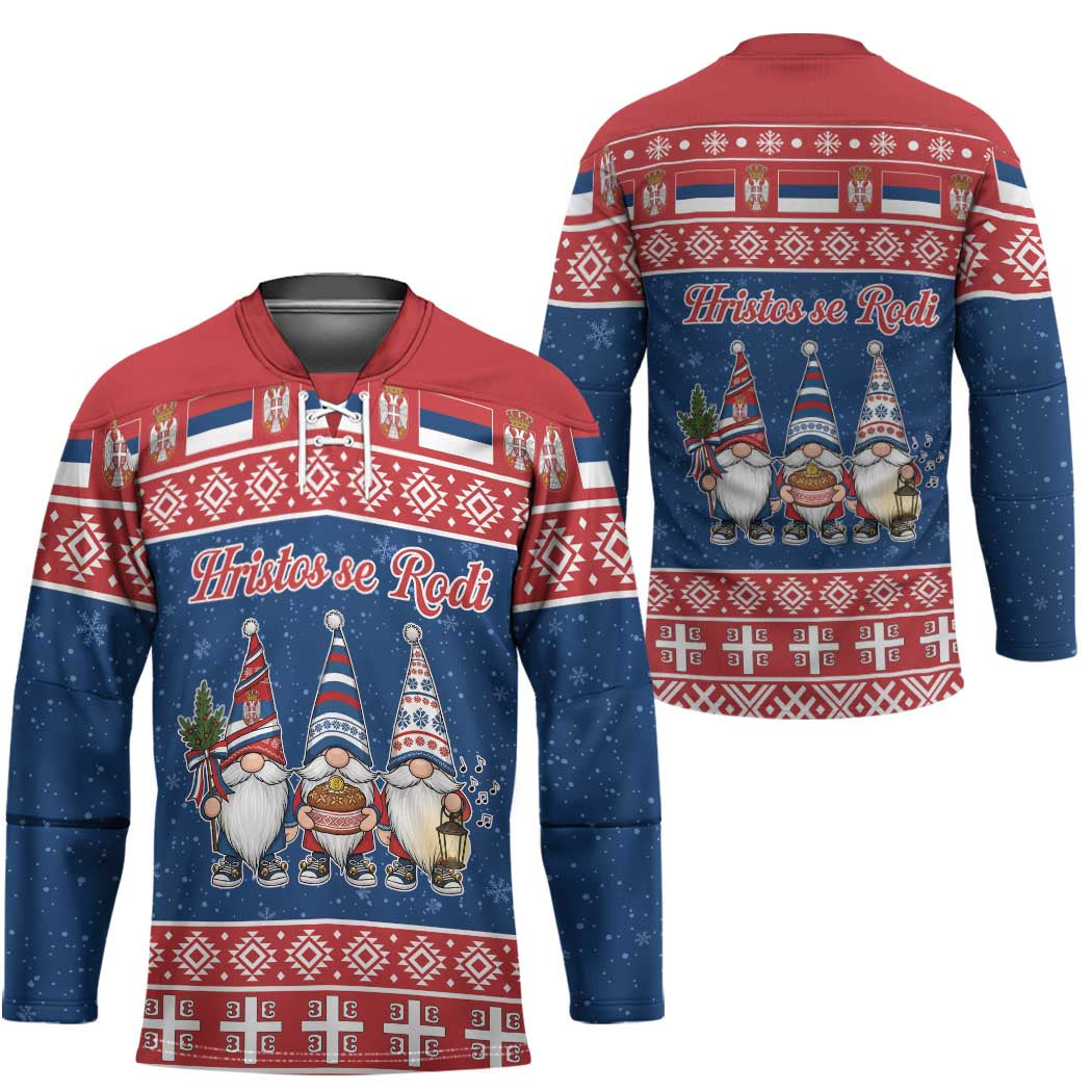 Serbia Christmas Hockey Jersey Hristos Se Rodi Gnome - Wonder Print Shop