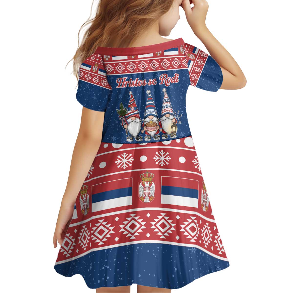Serbia Christmas Kid Short Sleeve Dress Hristos Se Rodi Gnome - Wonder Print Shop