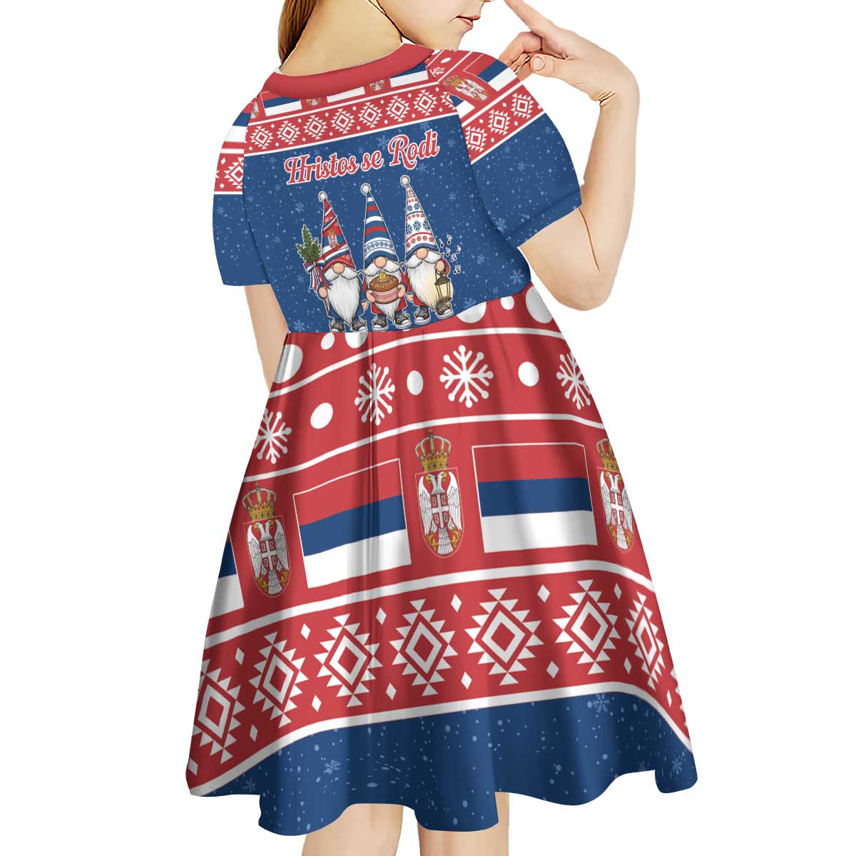 Serbia Christmas Kid Short Sleeve Dress Hristos Se Rodi Gnome - Wonder Print Shop