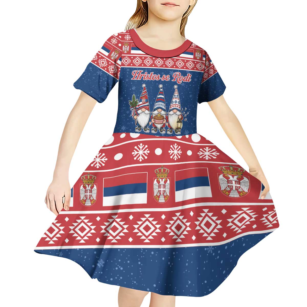 Serbia Christmas Kid Short Sleeve Dress Hristos Se Rodi Gnome - Wonder Print Shop