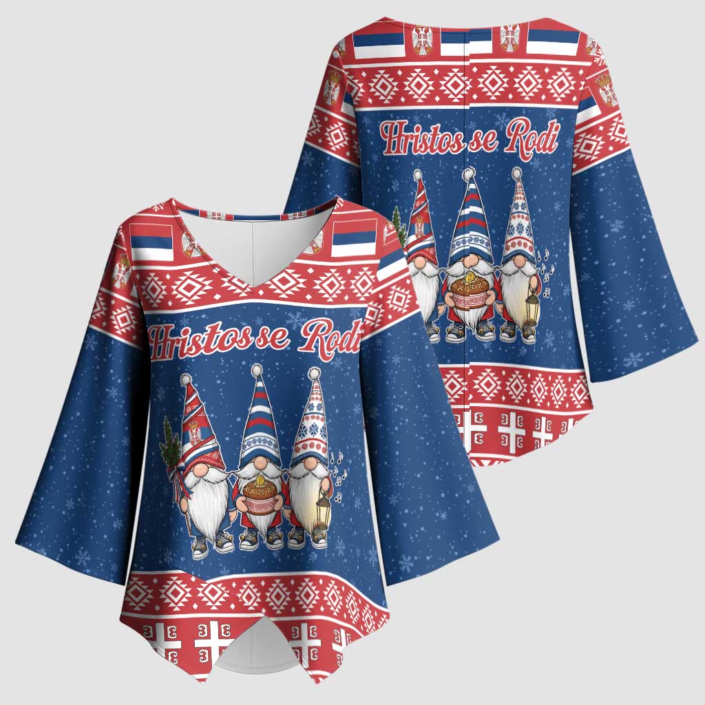Serbia Christmas Kimono Sleeve Blouse Hristos Se Rodi Gnome - Wonder Print Shop