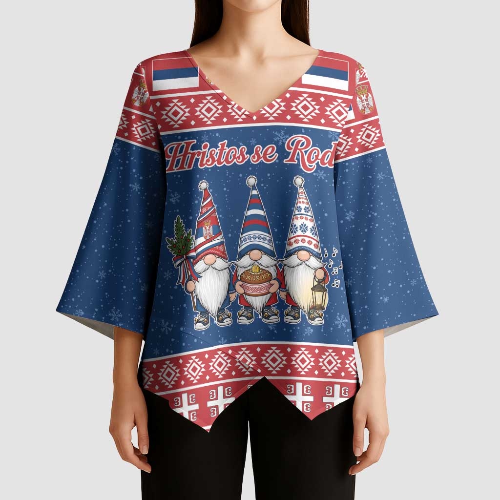 Serbia Christmas Kimono Sleeve Blouse Hristos Se Rodi Gnome - Wonder Print Shop