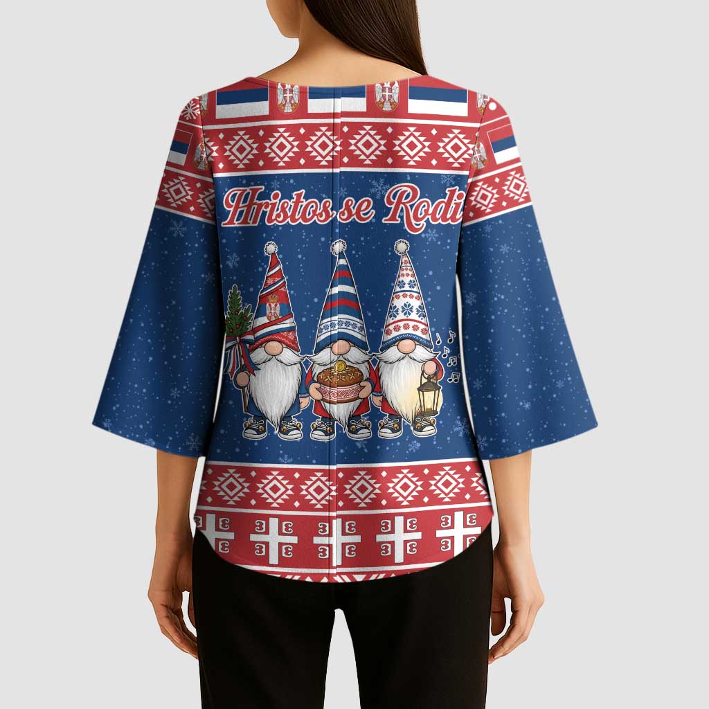 Serbia Christmas Kimono Sleeve Blouse Hristos Se Rodi Gnome - Wonder Print Shop