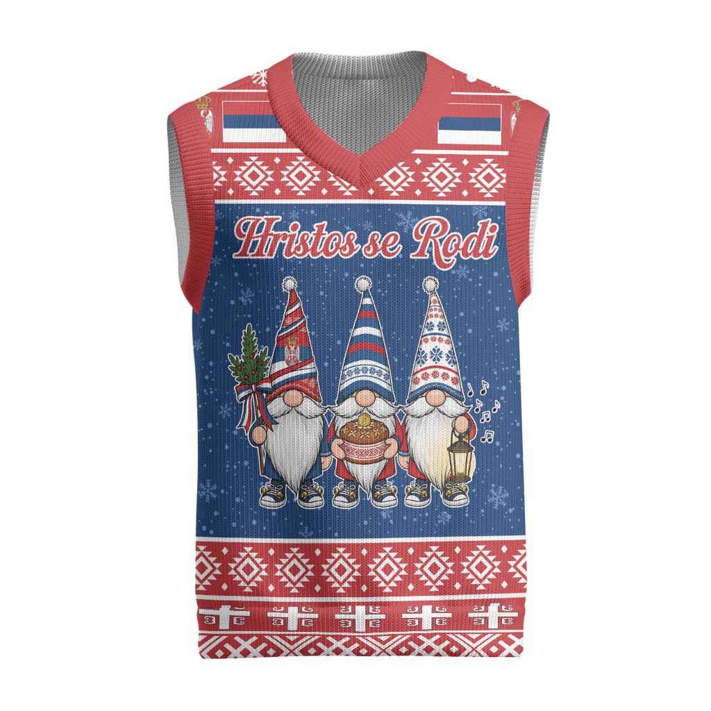 Serbia Christmas Knitted V-Neck Vest Hristos Se Rodi Gnome - Wonder Print Shop